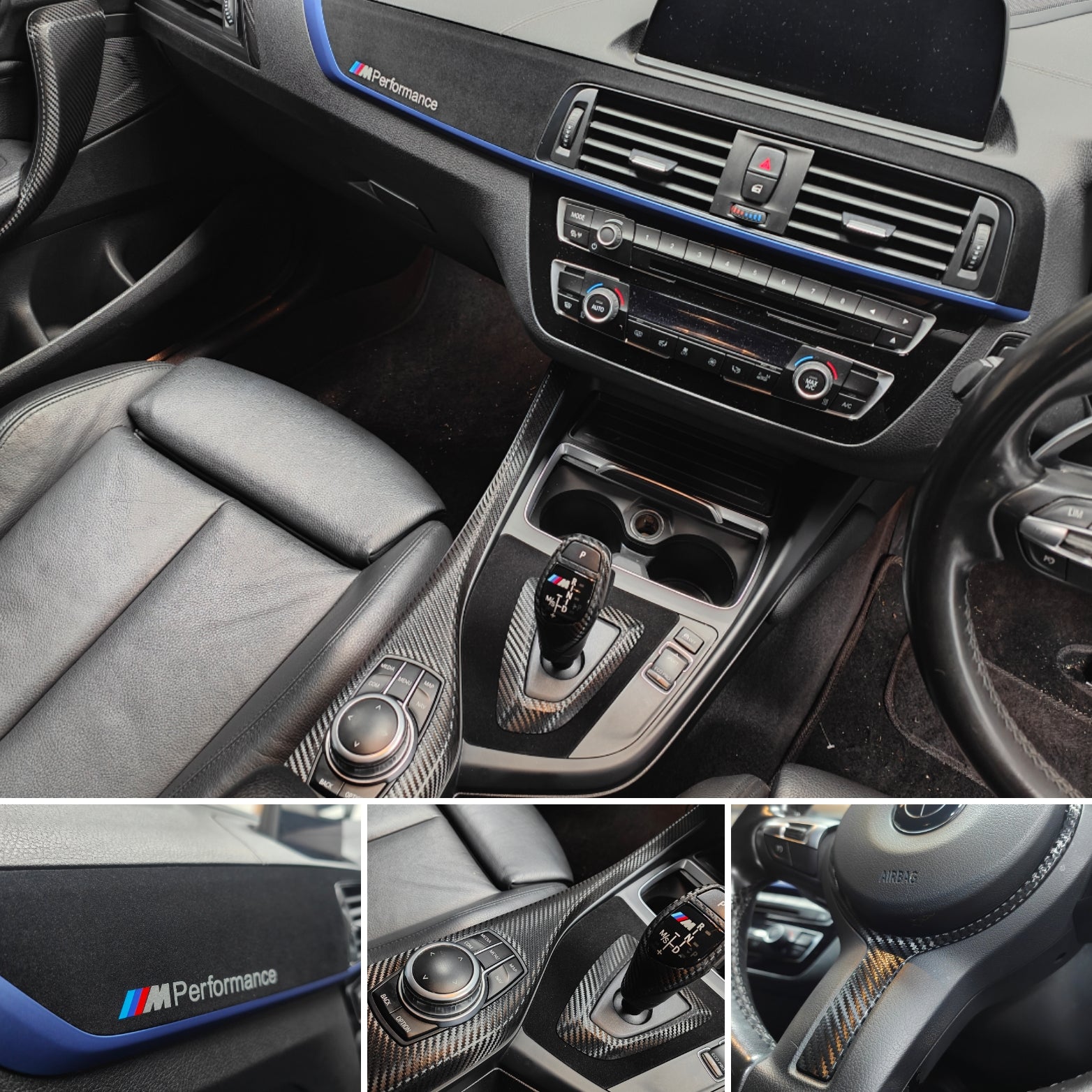 BMW F20 F21 F22 F23 LCI-2 CUSTOM INTERIOR TRIM SET - PREMIUM TEXTURED BLACK CARBON / BLUE ACCENT - WRAPPING SERVICE